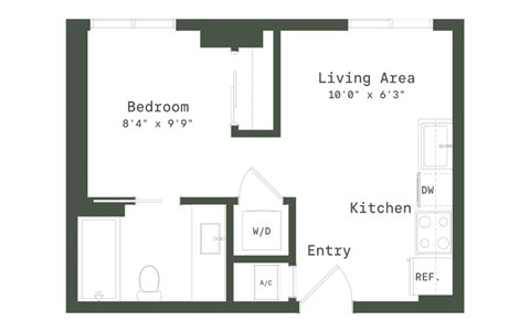 Floor plan for studio, 1 bath, 396 sqft